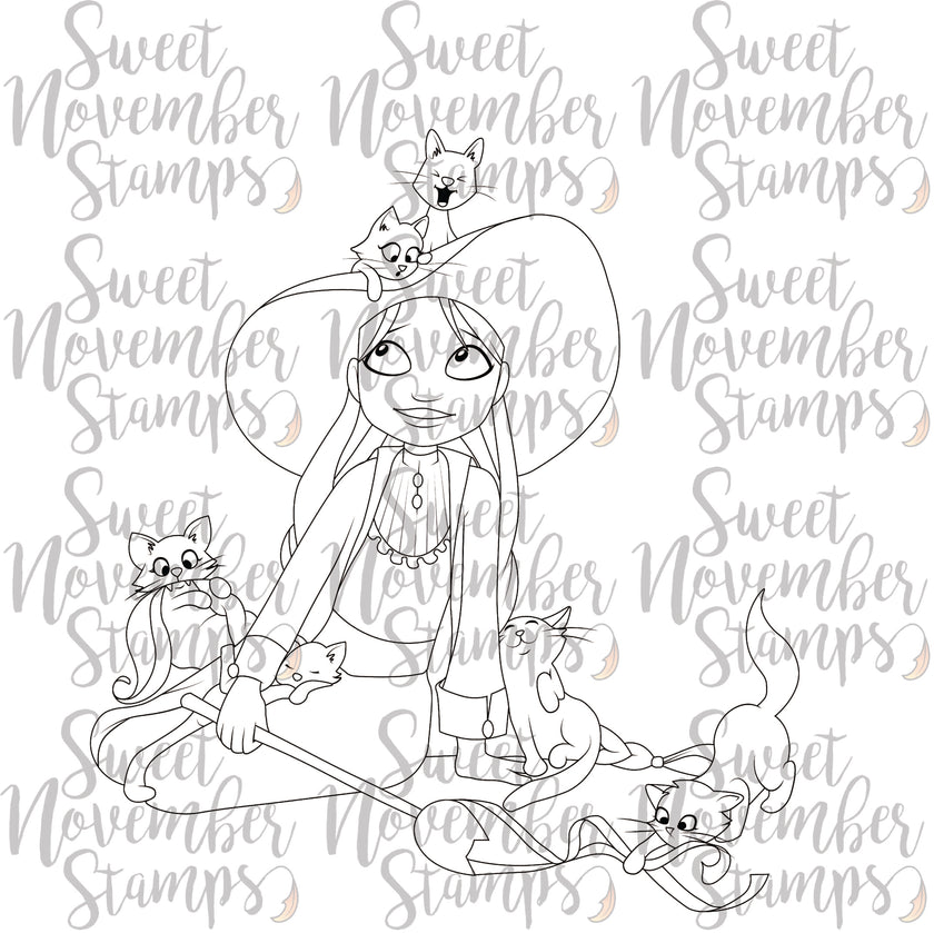Digital Stamp - It's Halloween Witches: Black Cat Bess