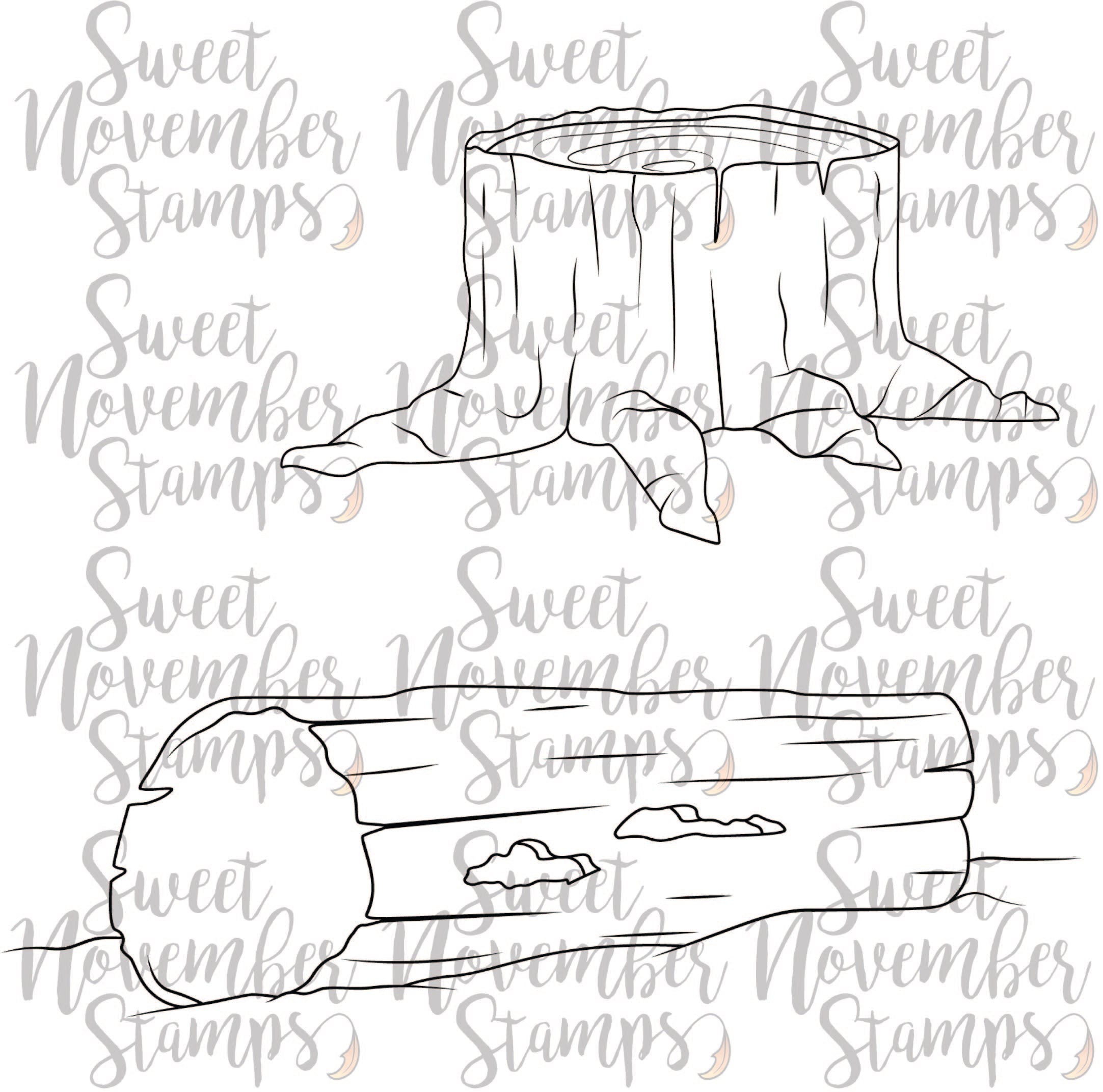 Digital Stamps - Forest stump and hollow log background builder set