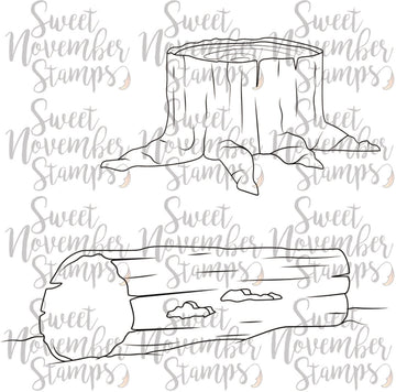 Digital Stamps - Forest stump and hollow log background builder set