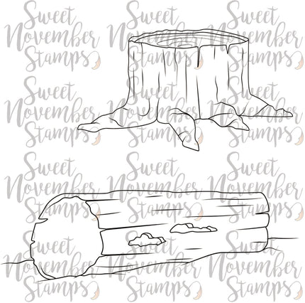 Digital Stamps - Forest stump and hollow log background builder set