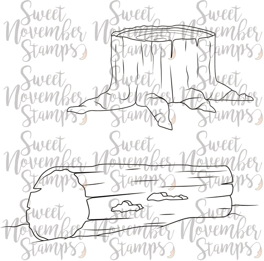 Digital Stamps - Forest stump and hollow log background builder set