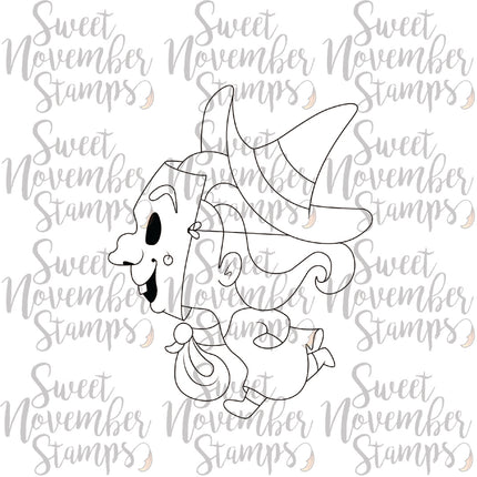 Digital Stamp - This way to candy: Trick or Treater Witch