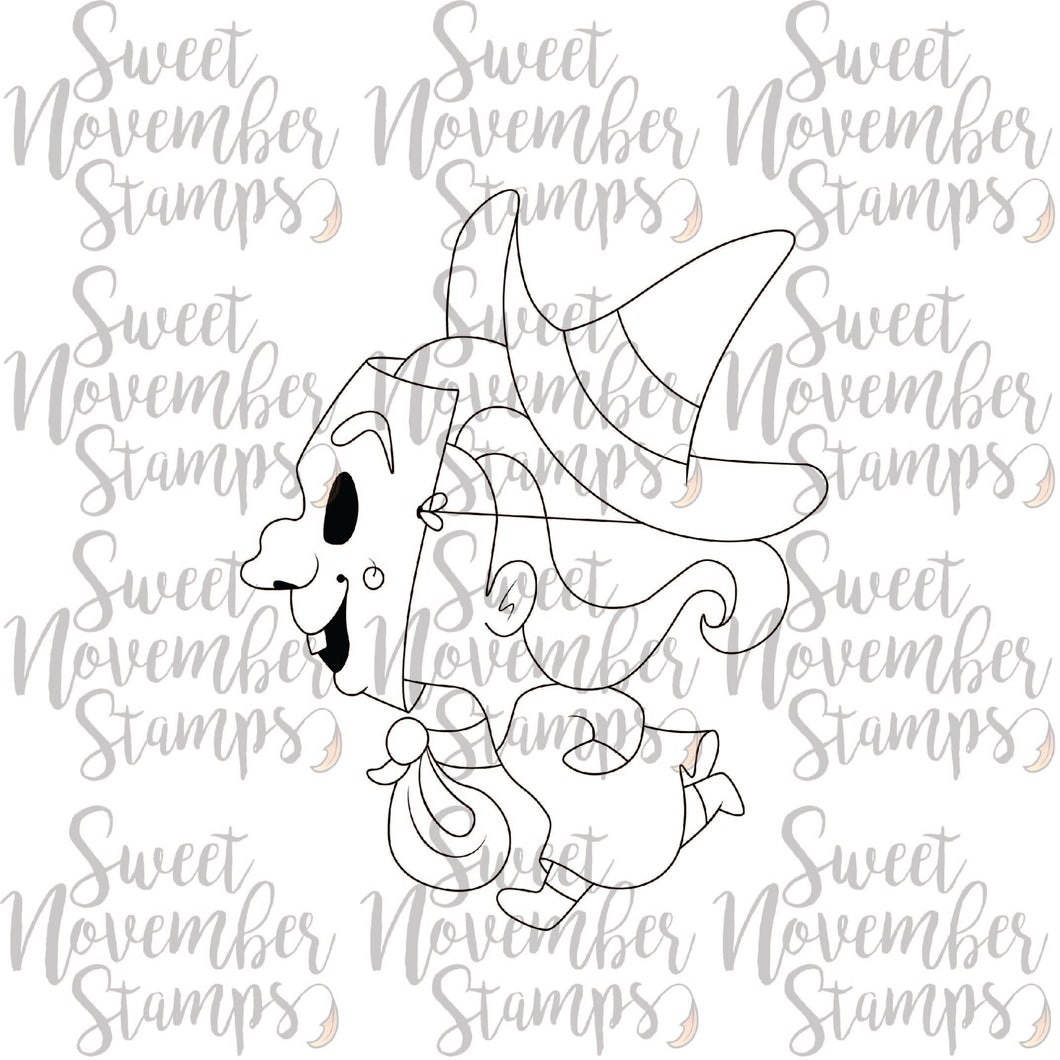 Digital Stamp - This way to candy: Trick or Treater Witch