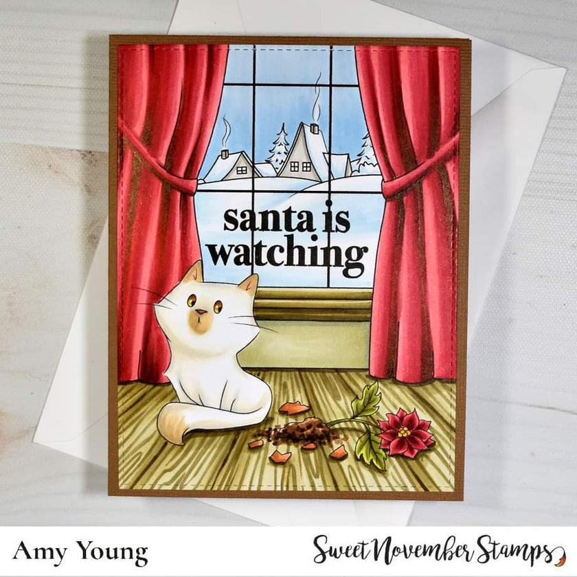 Digital Stamp - Midnight's Christmas Adventures: Midnight Oops Poinsettia